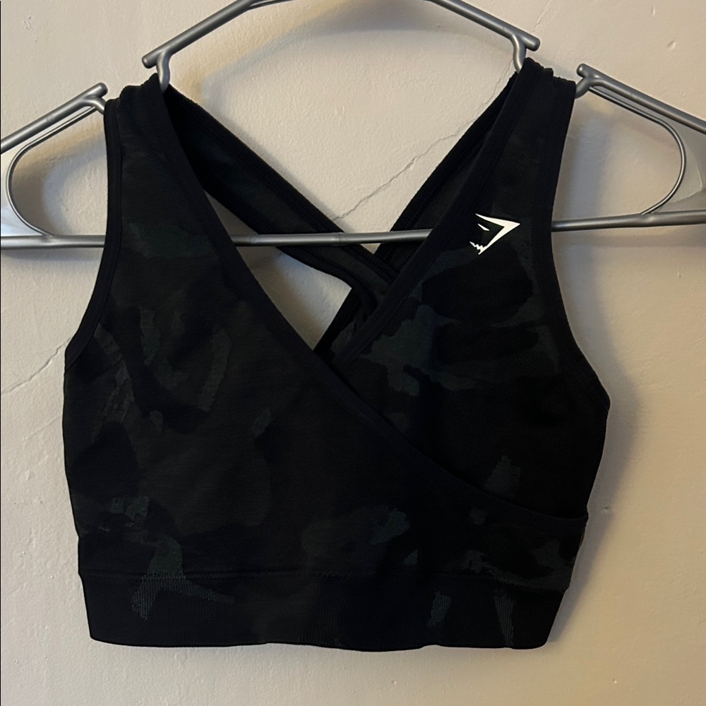 Gymshark Black Camo Crossover Sports Bra
